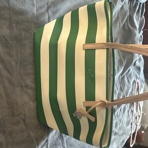 Kate Spade Green and Cream Striped Tote